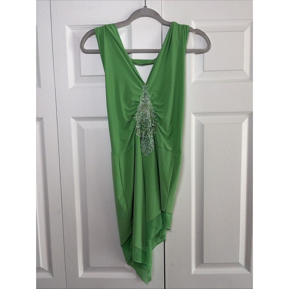 Y2K Asymmetrical Fairycore Dress Womens S Green Lace Sequin Cocktail
